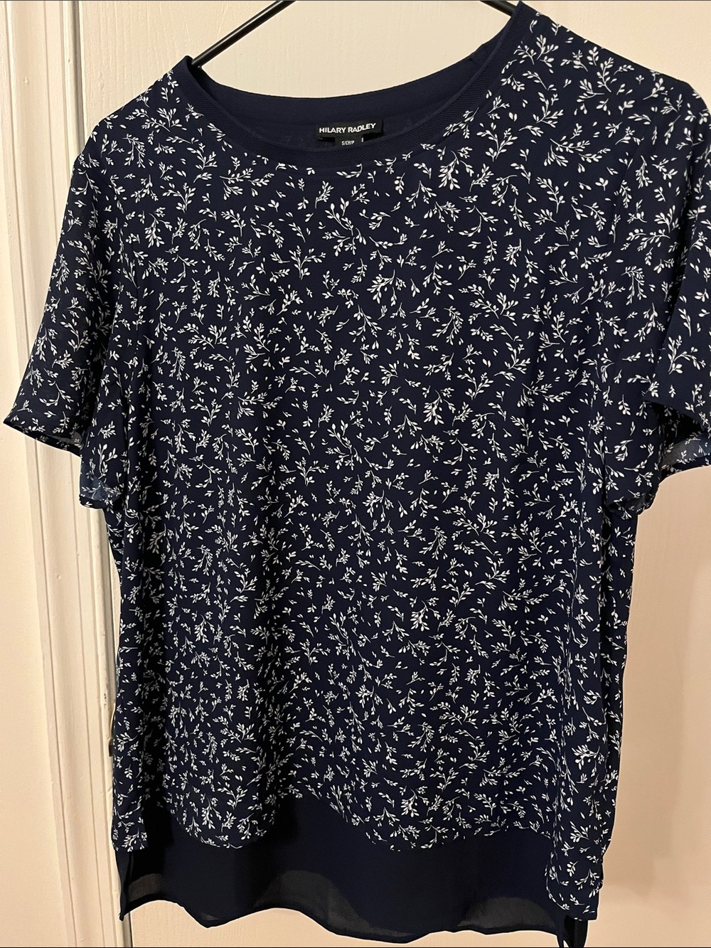 Hilary Radley Navy and White Floral Short Sleeve Top